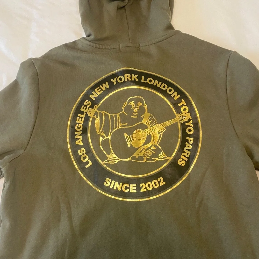 NWT True Religion‎ City Buddha Zip Up Hoodie Jacket Olive Green & Gold- Large